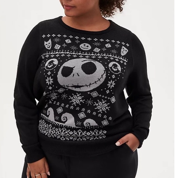 TORRID DISNEY THE NIGHTMARE BEFORE CHRISTMAS BLACK INTARSIA UGLY SWEATER 0689 - Picture 4 of 5